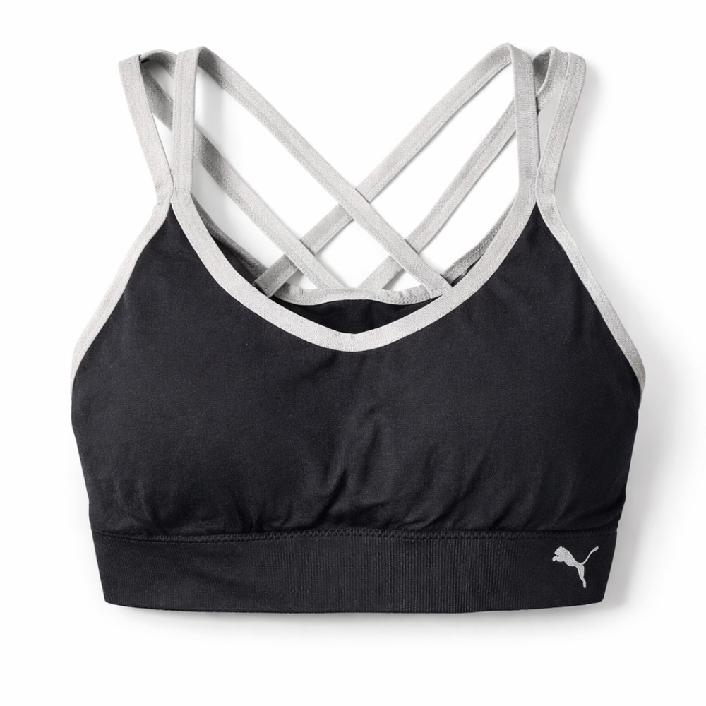 Puma Women's Black and Gray Strappy Sports Bra